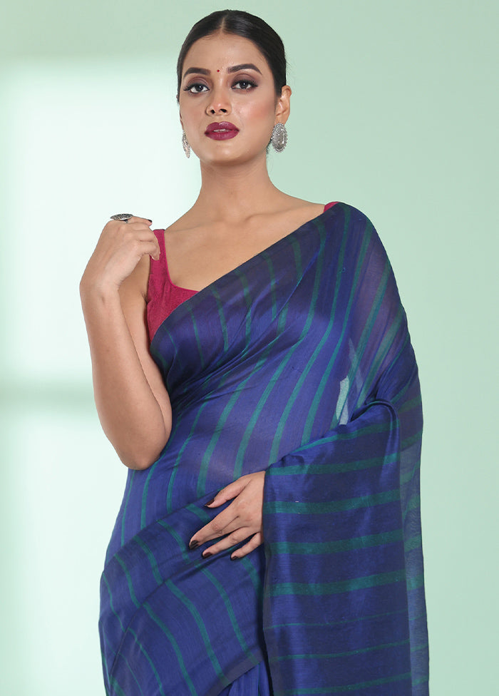 Blue Cotton Saree With Blouse Piece - Indian Silk House Agencies