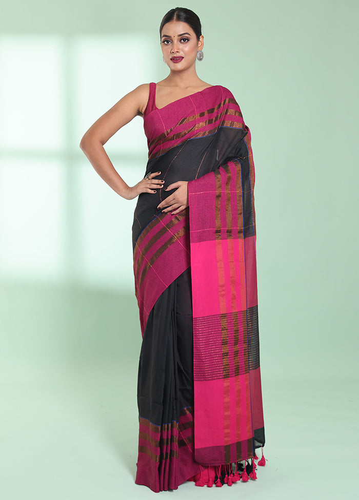 Black Cotton Saree With Blouse Piece