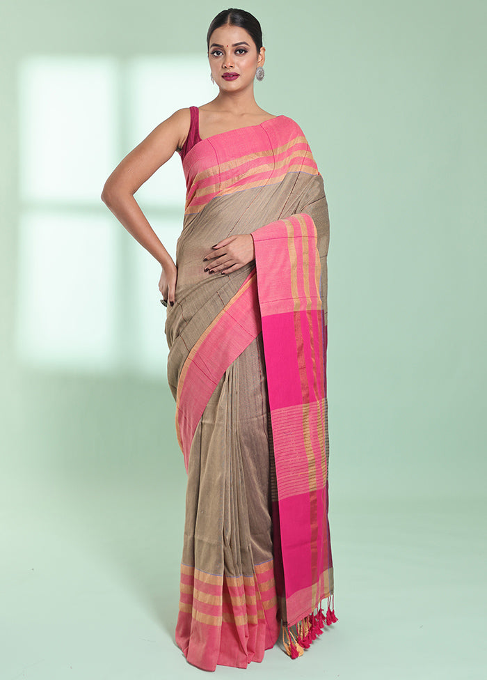 Beige Cotton Saree With Blouse Piece - Indian Silk House Agencies