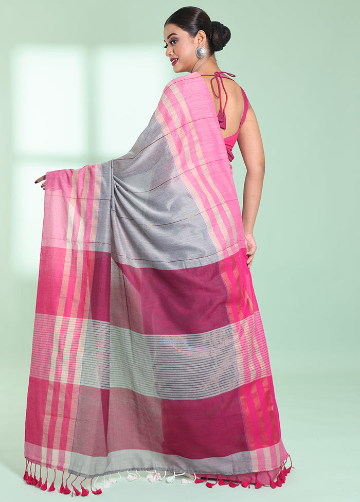 Grey Cotton Saree With Blouse Piece - Indian Silk House Agencies