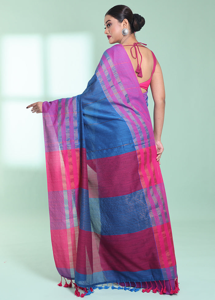 Blue Cotton Saree With Blouse Piece - Indian Silk House Agencies