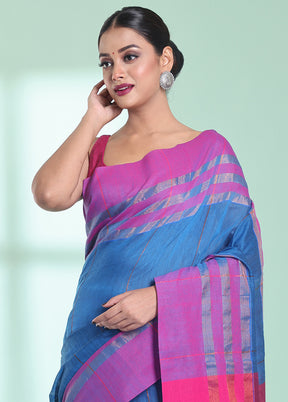 Blue Cotton Saree With Blouse Piece - Indian Silk House Agencies