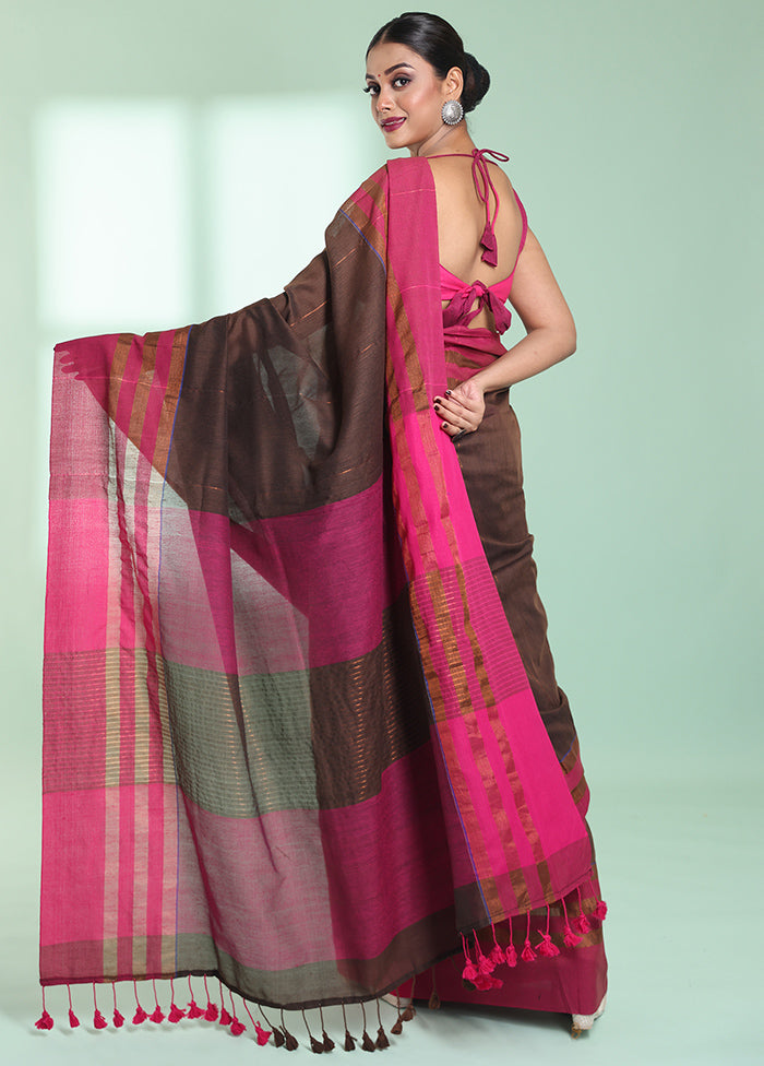 Brown Cotton Saree With Blouse Piece - Indian Silk House Agencies