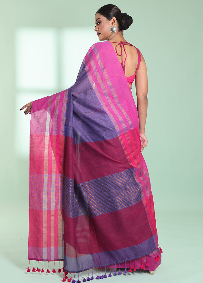 Purple Cotton Saree With Blouse Piece - Indian Silk House Agencies