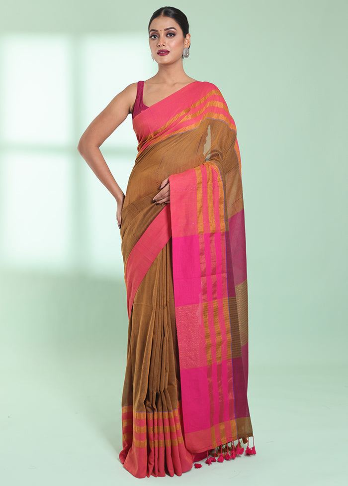 Mustard Cotton Saree With Blouse Piece - Indian Silk House Agencies