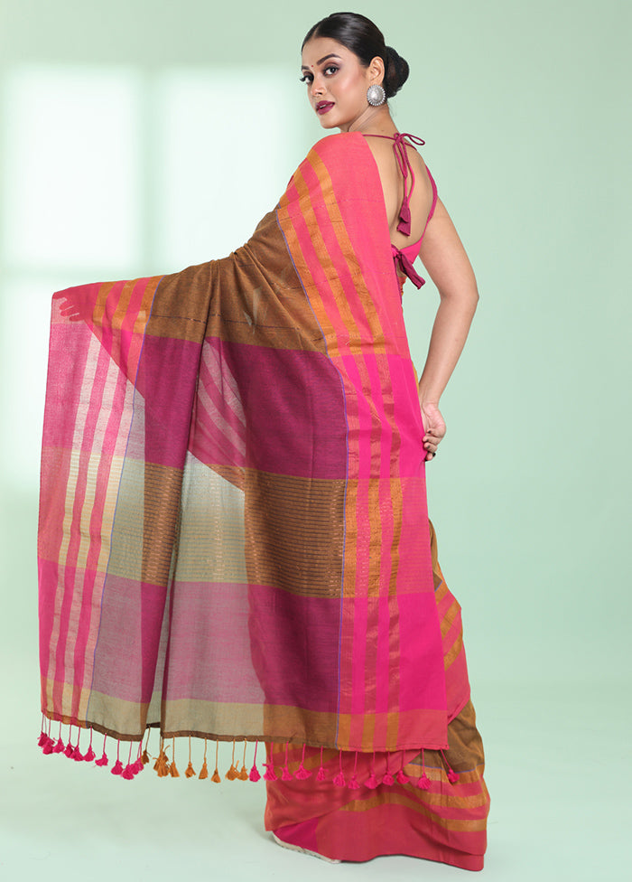 Mustard Cotton Saree With Blouse Piece - Indian Silk House Agencies