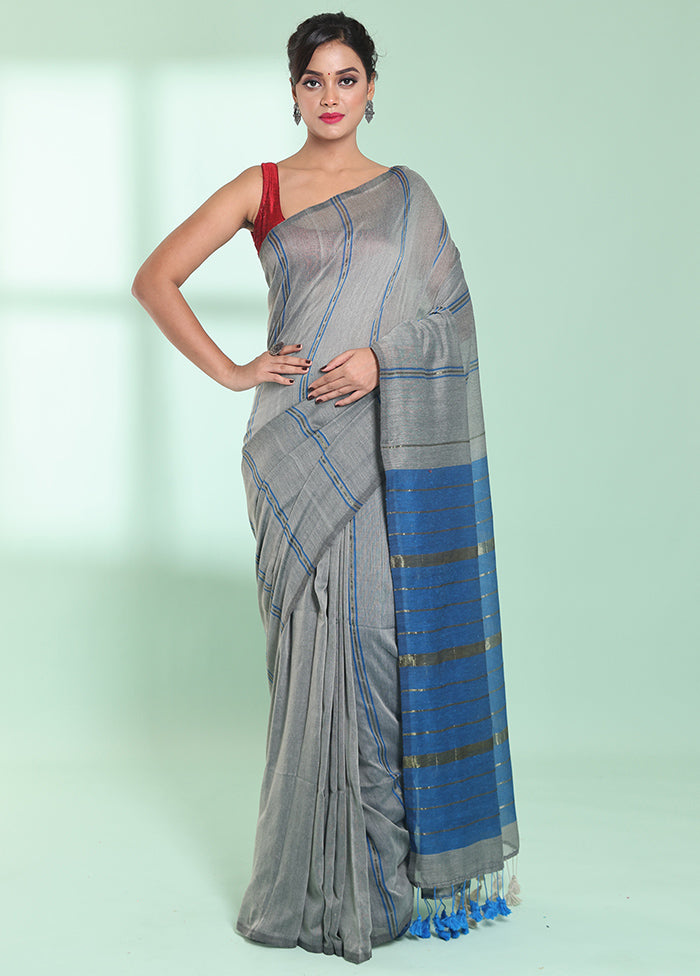 Grey Cotton Saree With Blouse Piece - Indian Silk House Agencies