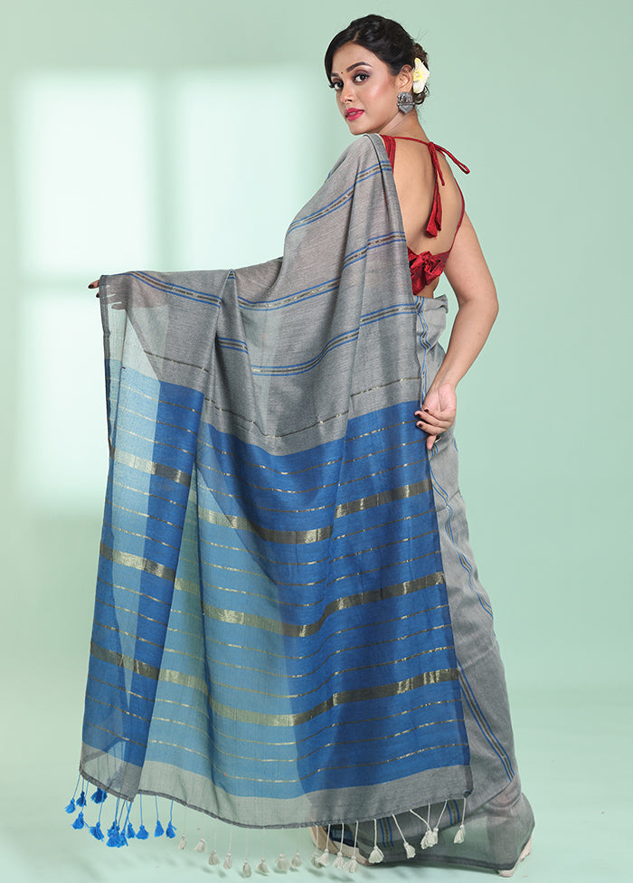 Grey Cotton Saree With Blouse Piece - Indian Silk House Agencies