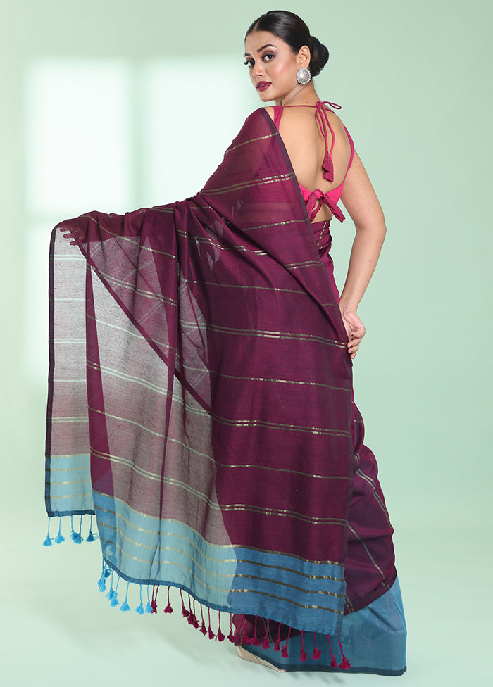 Purple Cotton Saree With Blouse Piece - Indian Silk House Agencies