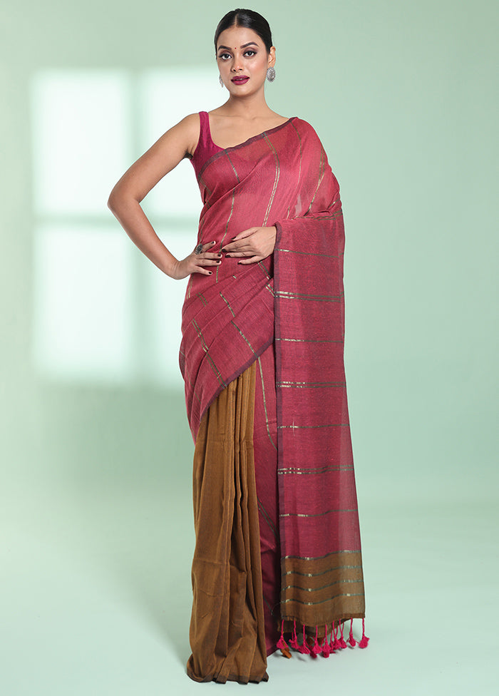 Pink Cotton Saree With Blouse Piece