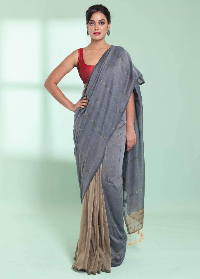 Grey Cotton Saree With Blouse Piece - Indian Silk House Agencies