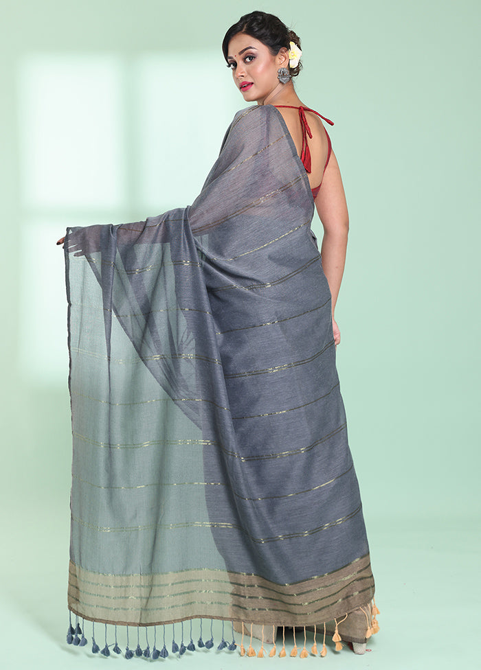 Grey Cotton Saree With Blouse Piece - Indian Silk House Agencies