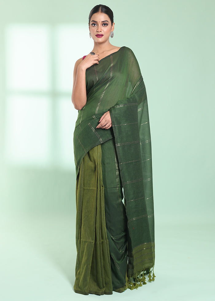 Green Cotton Saree With Blouse Piece - Indian Silk House Agencies