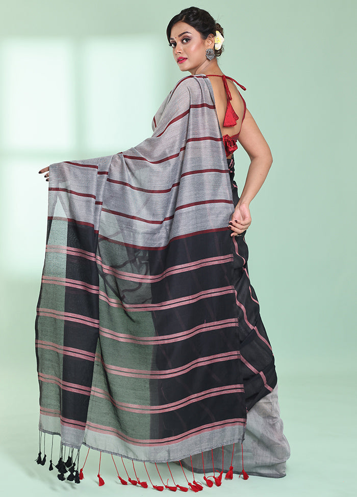 Grey Cotton Saree With Blouse Piece - Indian Silk House Agencies