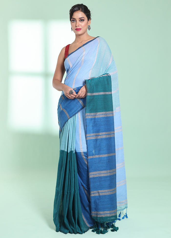 Blue Cotton Saree With Blouse Piece - Indian Silk House Agencies