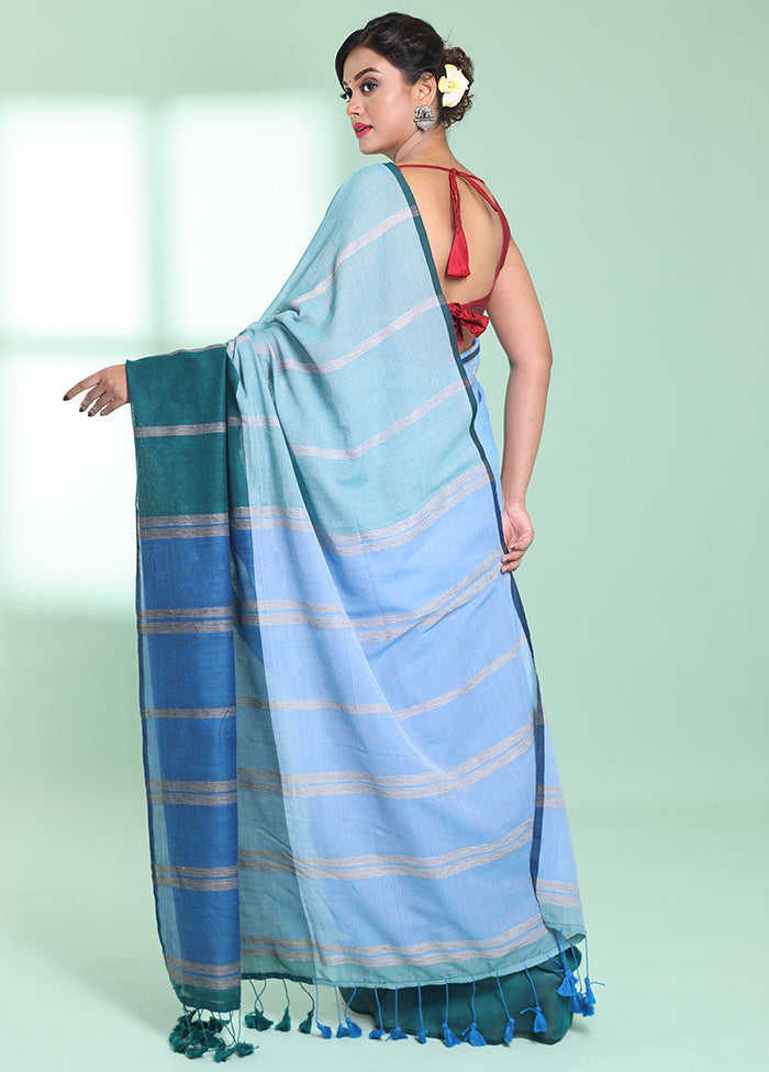 Blue Cotton Saree With Blouse Piece - Indian Silk House Agencies