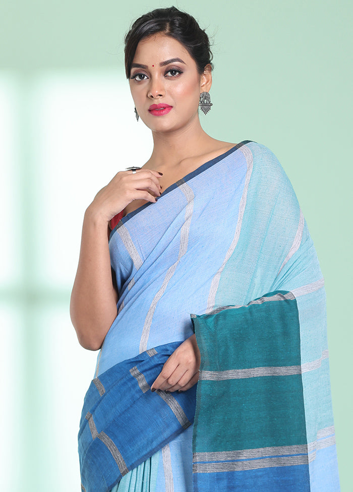 Blue Cotton Saree With Blouse Piece - Indian Silk House Agencies