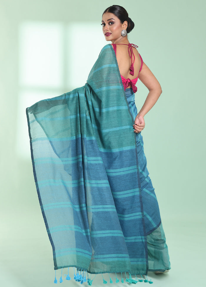 Green Cotton Saree With Blouse Piece - Indian Silk House Agencies