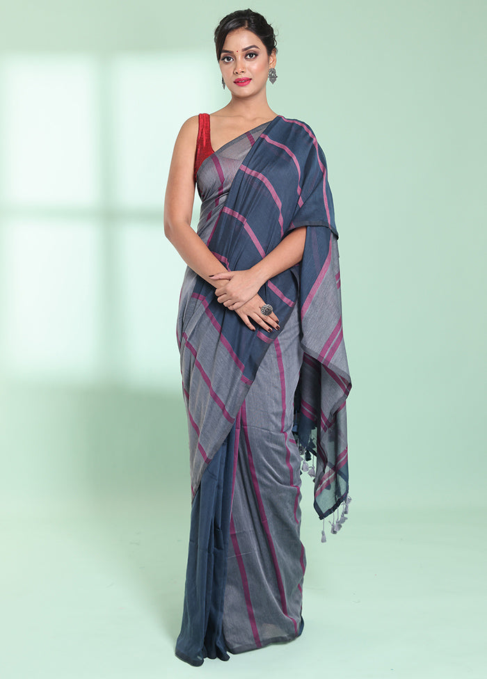 Grey Cotton Saree With Blouse Piece - Indian Silk House Agencies