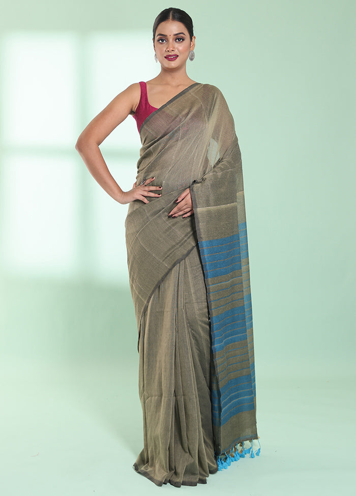 Beige Cotton Saree With Blouse Piece - Indian Silk House Agencies