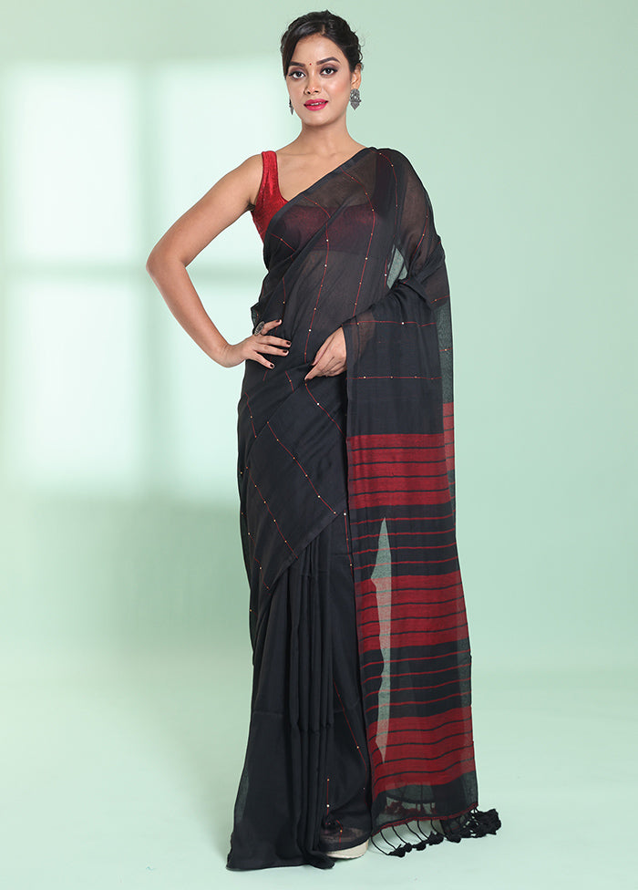 Black Cotton Saree With Blouse Piece - Indian Silk House Agencies