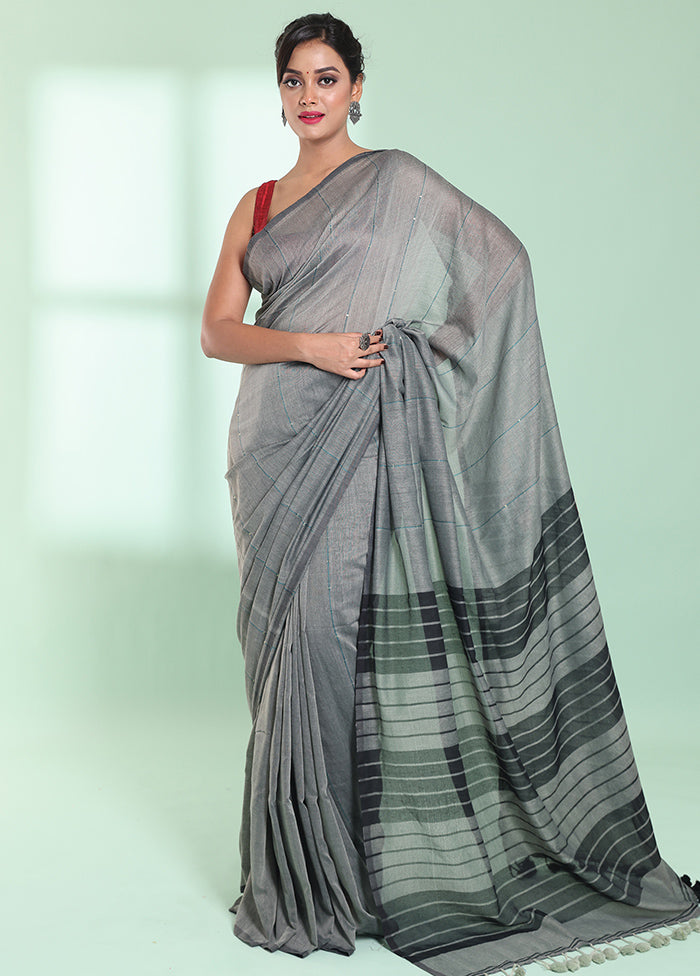 Grey Cotton Saree With Blouse Piece - Indian Silk House Agencies