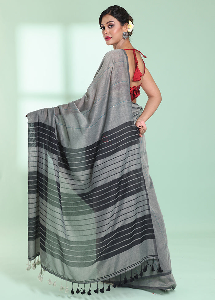 Grey Cotton Saree With Blouse Piece - Indian Silk House Agencies