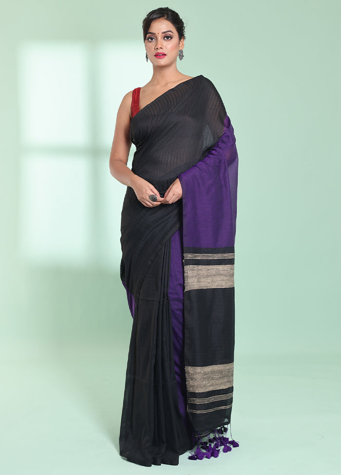 Black Cotton Saree With Blouse Piece - Indian Silk House Agencies