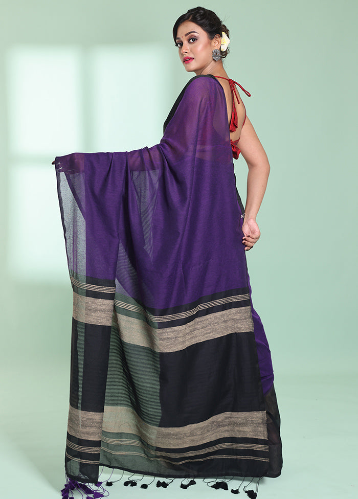 Black Cotton Saree With Blouse Piece - Indian Silk House Agencies