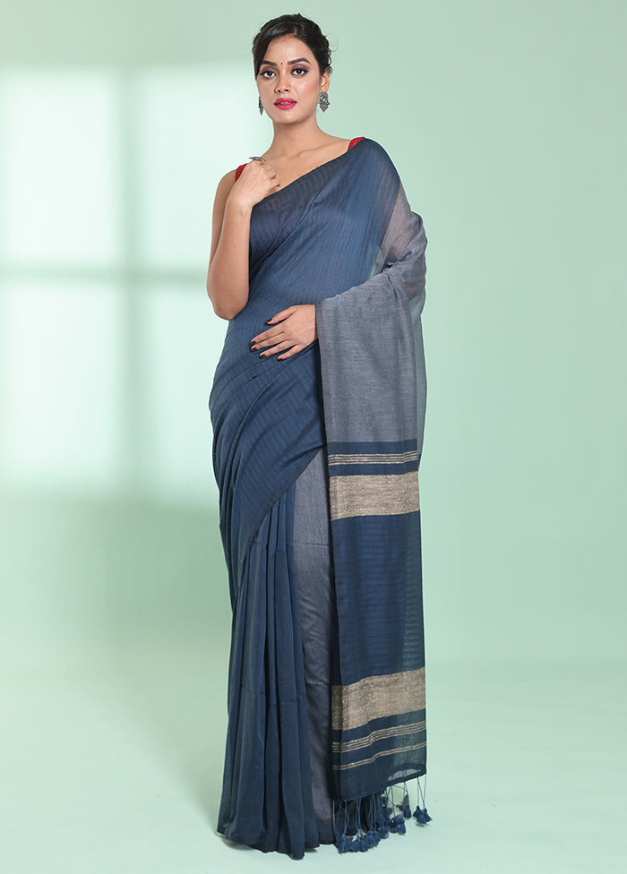 Grey Cotton Saree With Blouse Piece - Indian Silk House Agencies