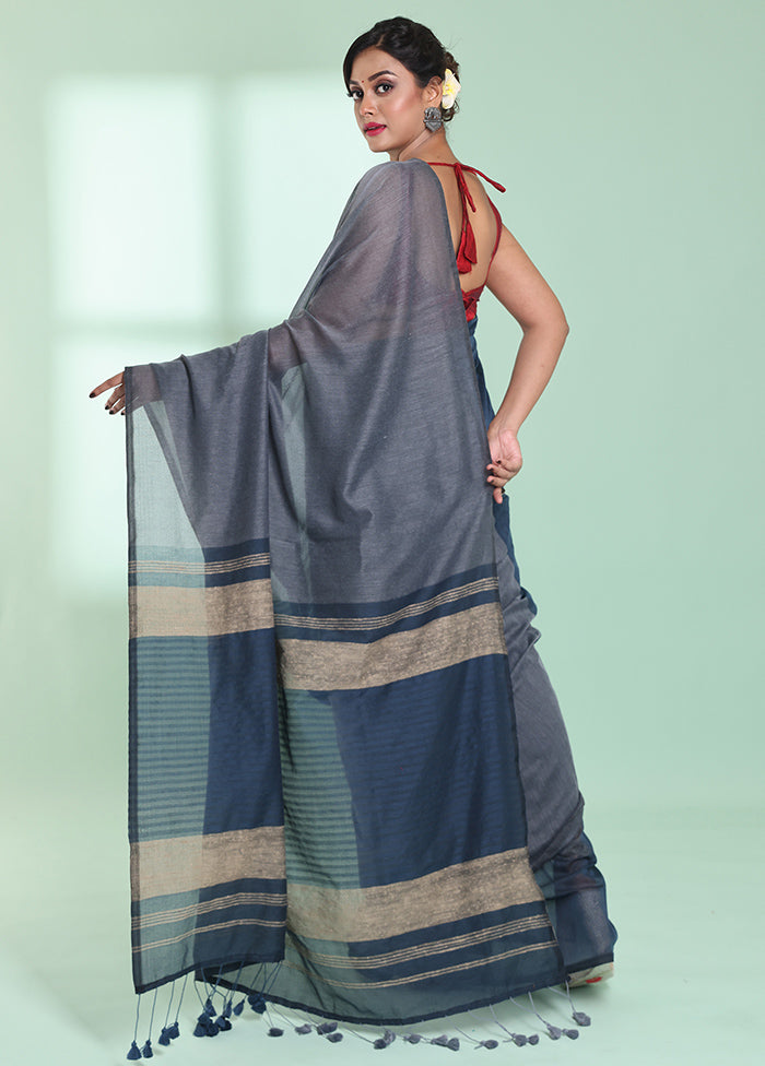 Grey Cotton Saree With Blouse Piece - Indian Silk House Agencies