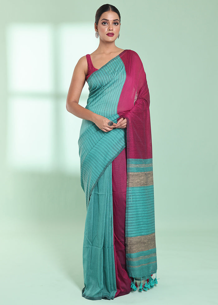 Blue Cotton Saree With Blouse Piece - Indian Silk House Agencies