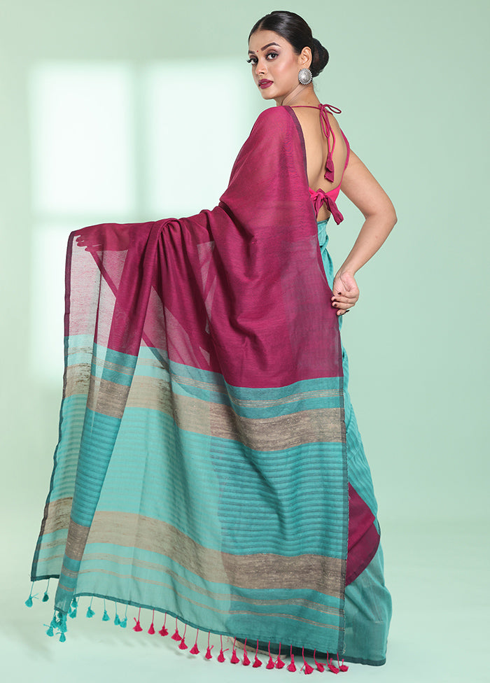 Blue Cotton Saree With Blouse Piece - Indian Silk House Agencies