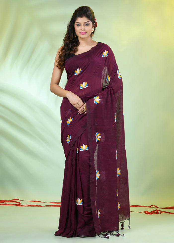 Purple Cotton Saree With Blouse Piece