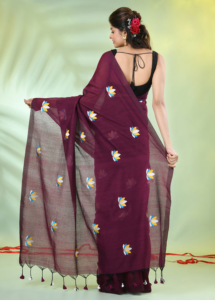 Purple Cotton Saree With Blouse Piece