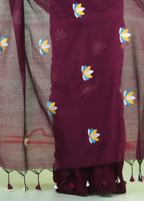 Purple Cotton Saree With Blouse Piece