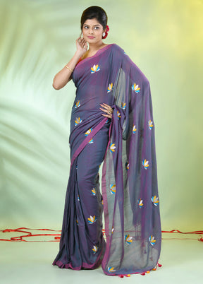 Blue Cotton Saree With Blouse Piece