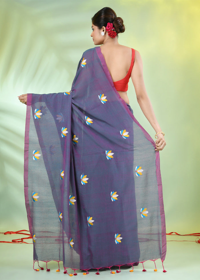 Blue Cotton Saree With Blouse Piece