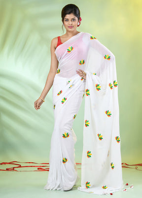 White Cotton Saree With Blouse Piece