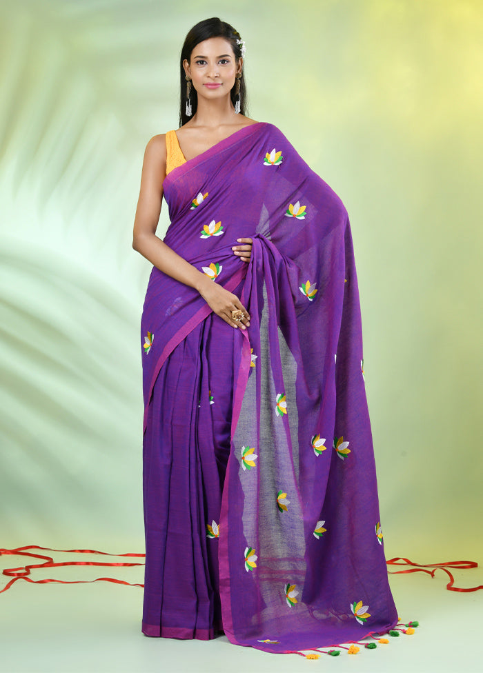 Violet Cotton Saree With Blouse Piece