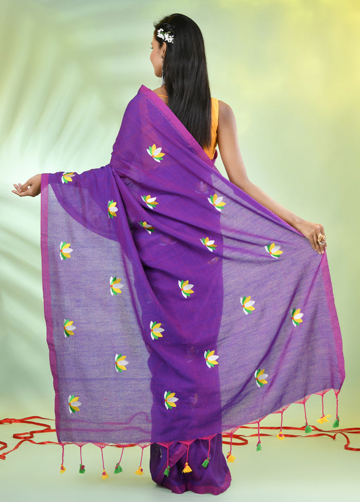 Violet Cotton Saree With Blouse Piece