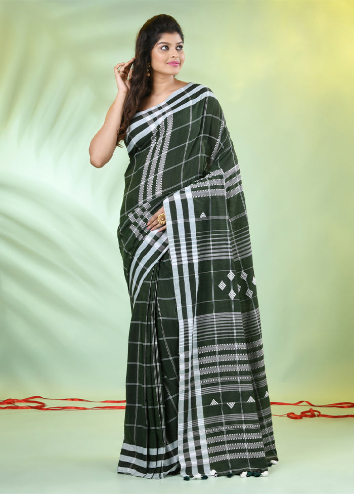 Moss Green Cotton Saree With Blouse Piece