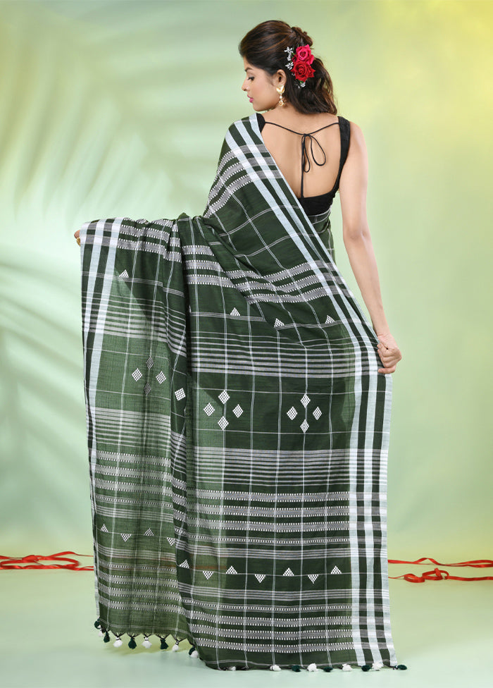 Moss Green Cotton Saree With Blouse Piece