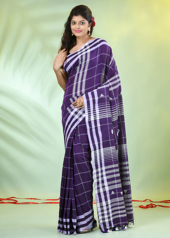 Violet Cotton Saree With Blouse Piece