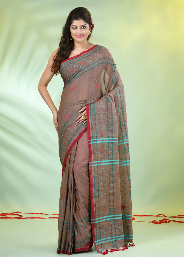 Beige Pure Cotton Saree With Blouse Piece