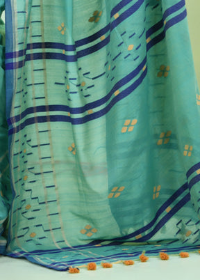 Sea Green Pure Cotton Saree With Blouse Piece