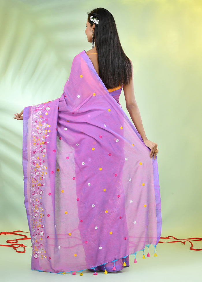 Violet Cotton Saree With Blouse Piece