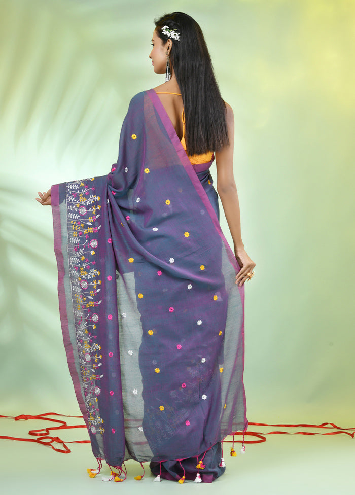 Grey Cotton Saree With Blouse Piece