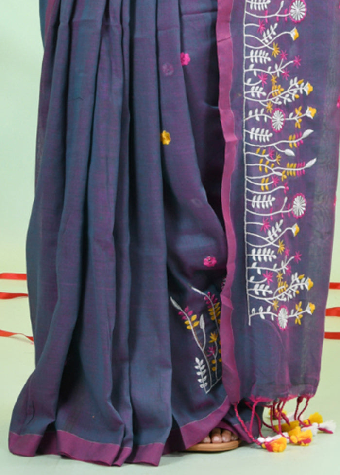 Grey Cotton Saree With Blouse Piece