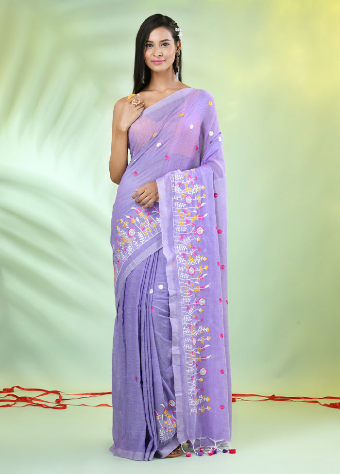 Lavender Cotton Saree With Blouse Piece